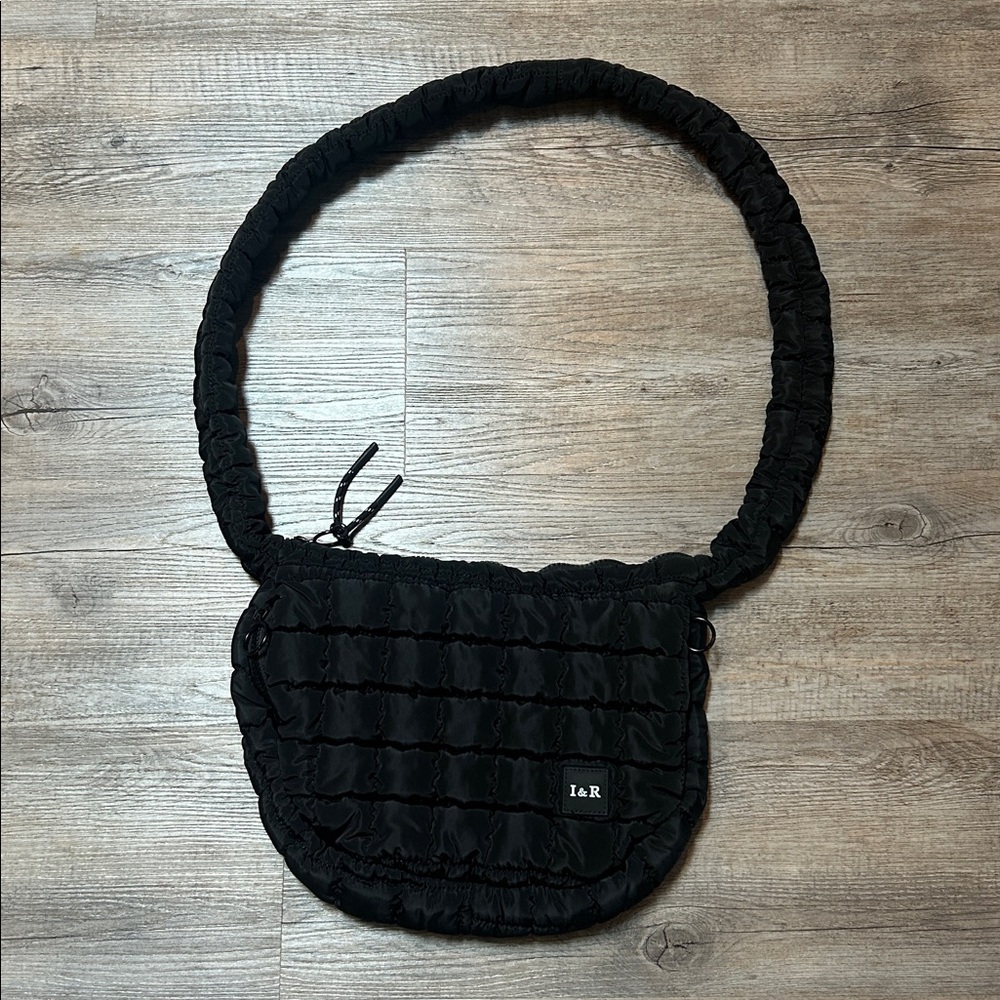 I&R Blue Quilted Puffer black crossbody Bag Iris and Rainbow